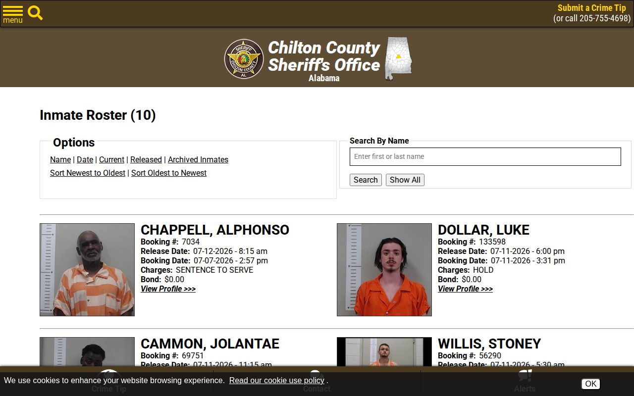 Chilton County released inmates 48-hour sheriff roster