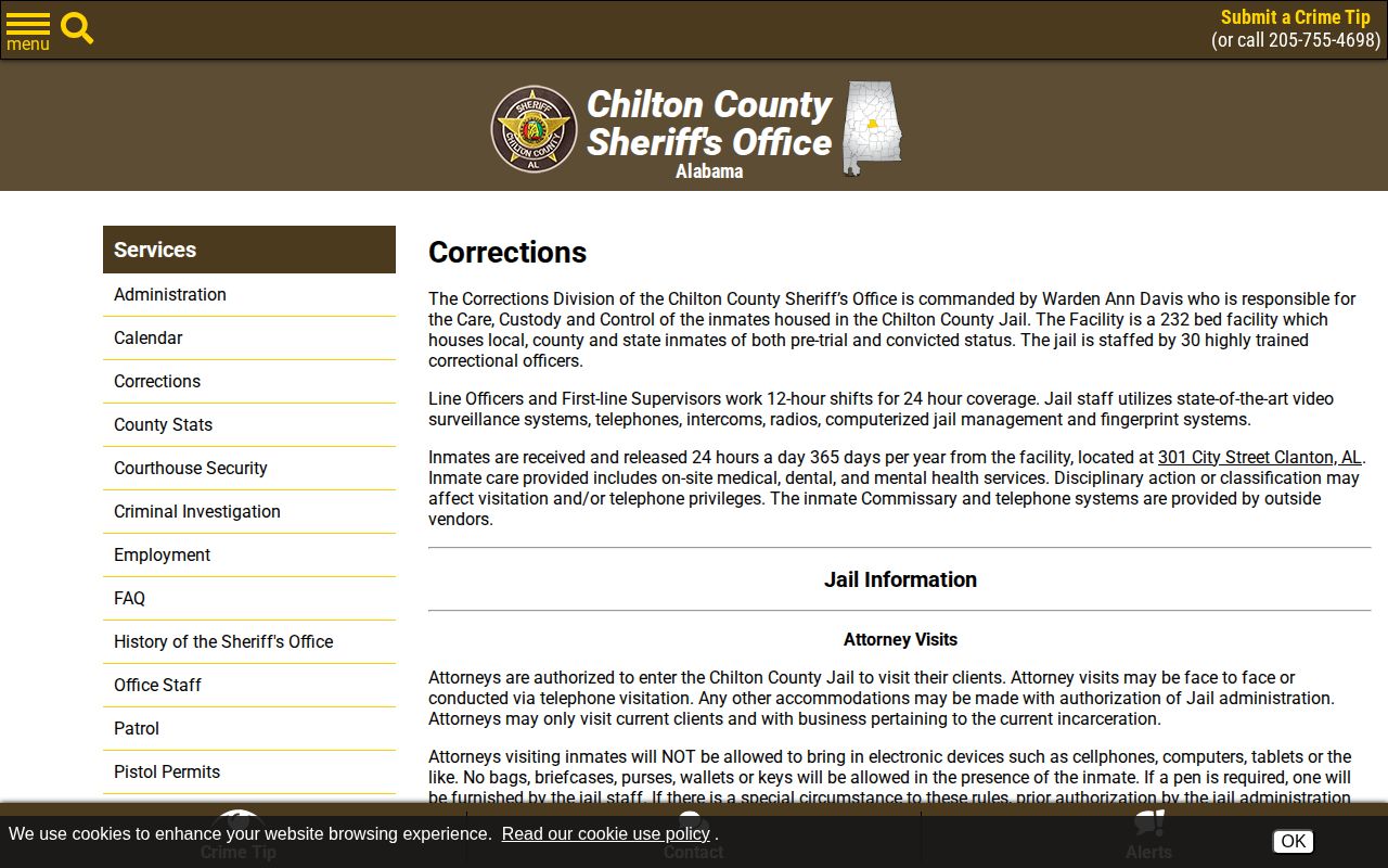 Chilton County Jail corrections page release operations