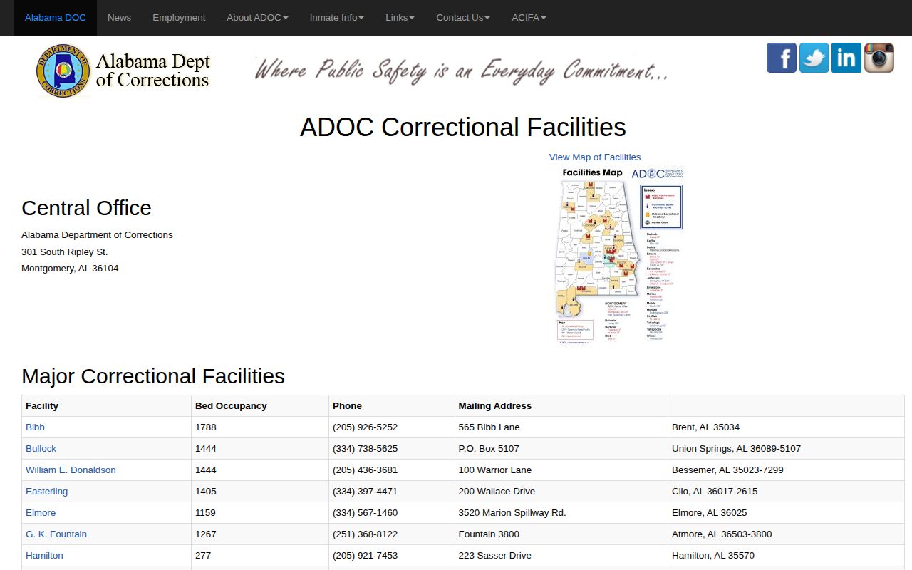 ADOC facilities serving Chilton County state-prison release records