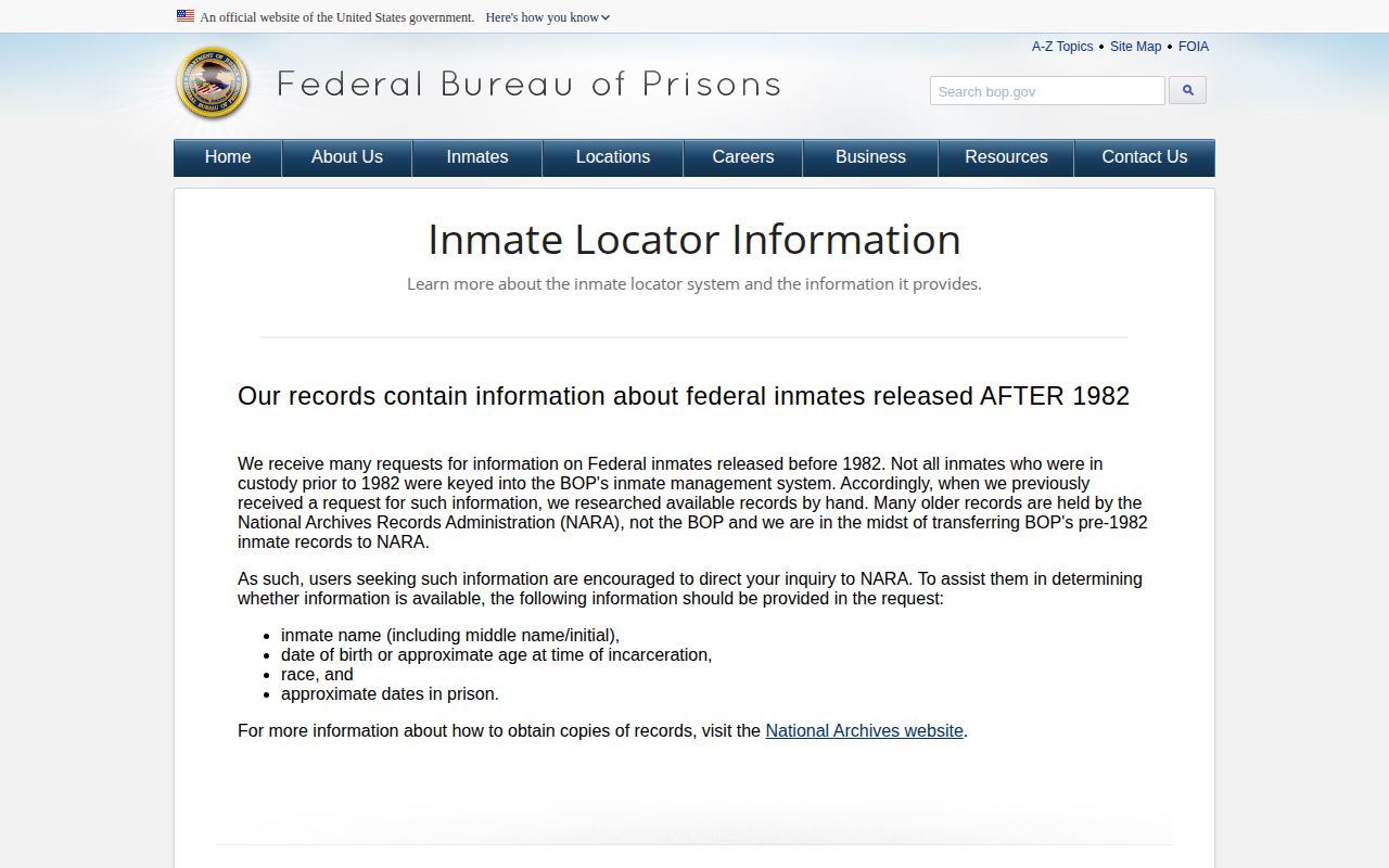 BOP federal release locator rule for Chilton County release confirmation