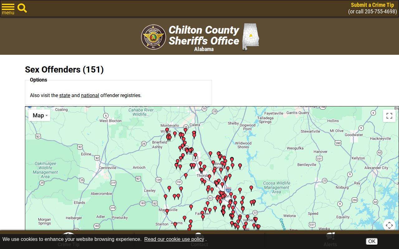Chilton County released inmate mugshots registry routing source for qualifying offenders