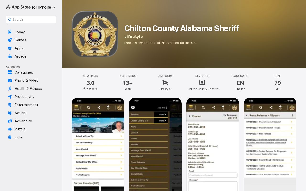 Chilton County released inmate booking photo app listing for iOS sheriff app