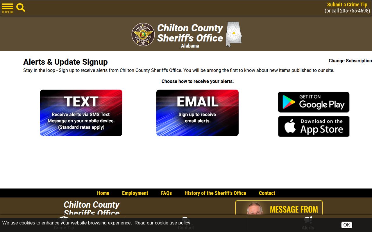 Chilton County release alerts signup related to jail roster updates